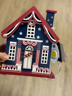 Patriotic Decorative Wooden House - Red, White & Blue